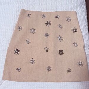 Zara Beige Mini Skirt with Floral Embellishments
